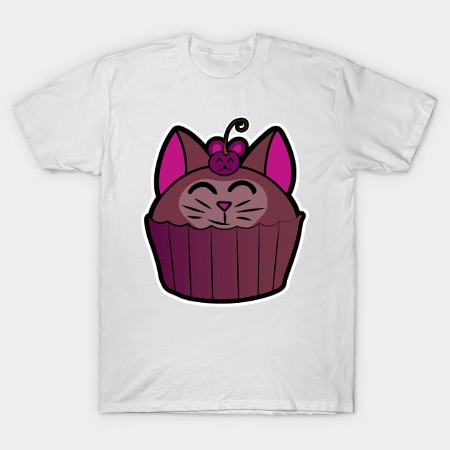 Catcake With Mouse-Cherry - Chocolate T-Shirt by Ryphna
